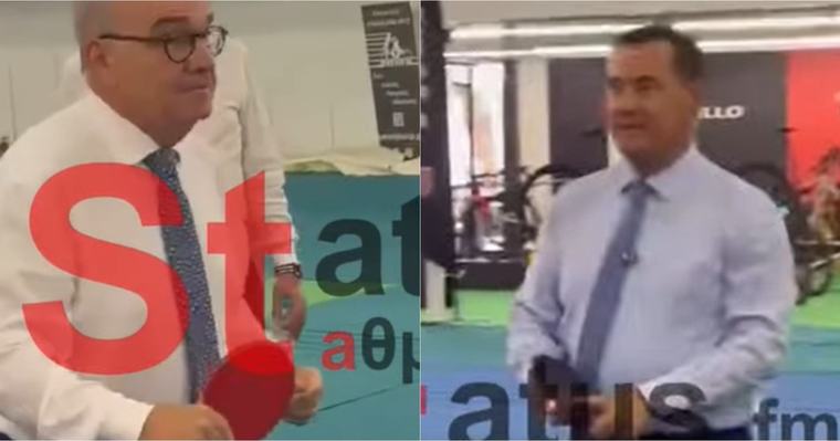 «Για δώσ' του ρακέτα»: Γεωργιάδης και Παπαθανάσης «έριξαν» επικό ματς πινγκ πονγκ στη ΔΕΘ